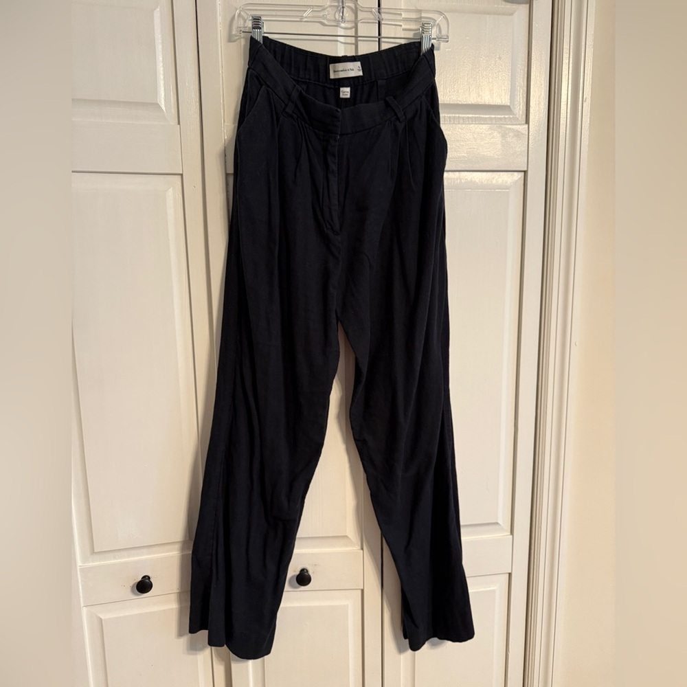 Abercrombie Curve Love Linen-Blend Tailored Wide Leg Pant